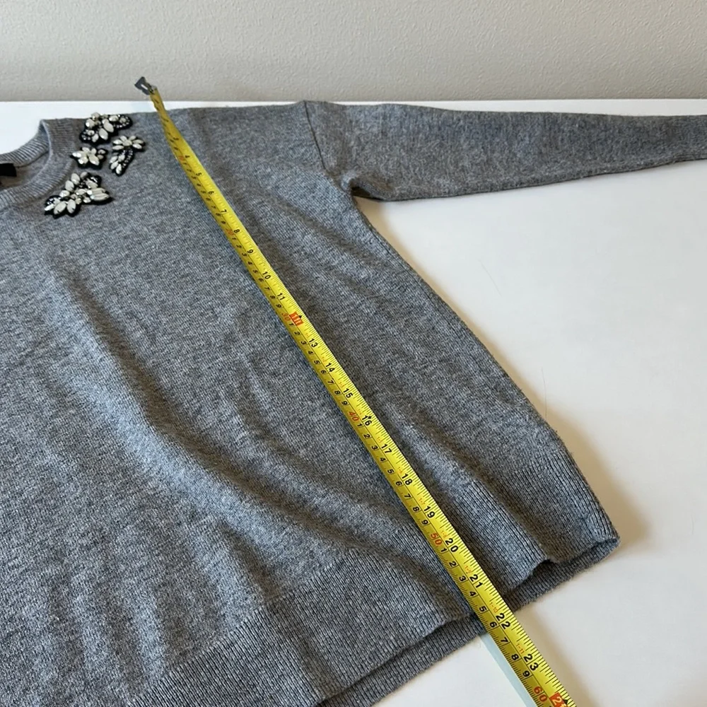J Crew Women's Opal Embellished Crew Neck Sweater Top Gray EUC Size Small